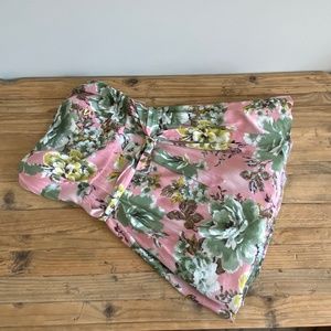 Mustard Seed Blush Pink Green Yellow Floral Strapless Dress Tulle Layer Size M